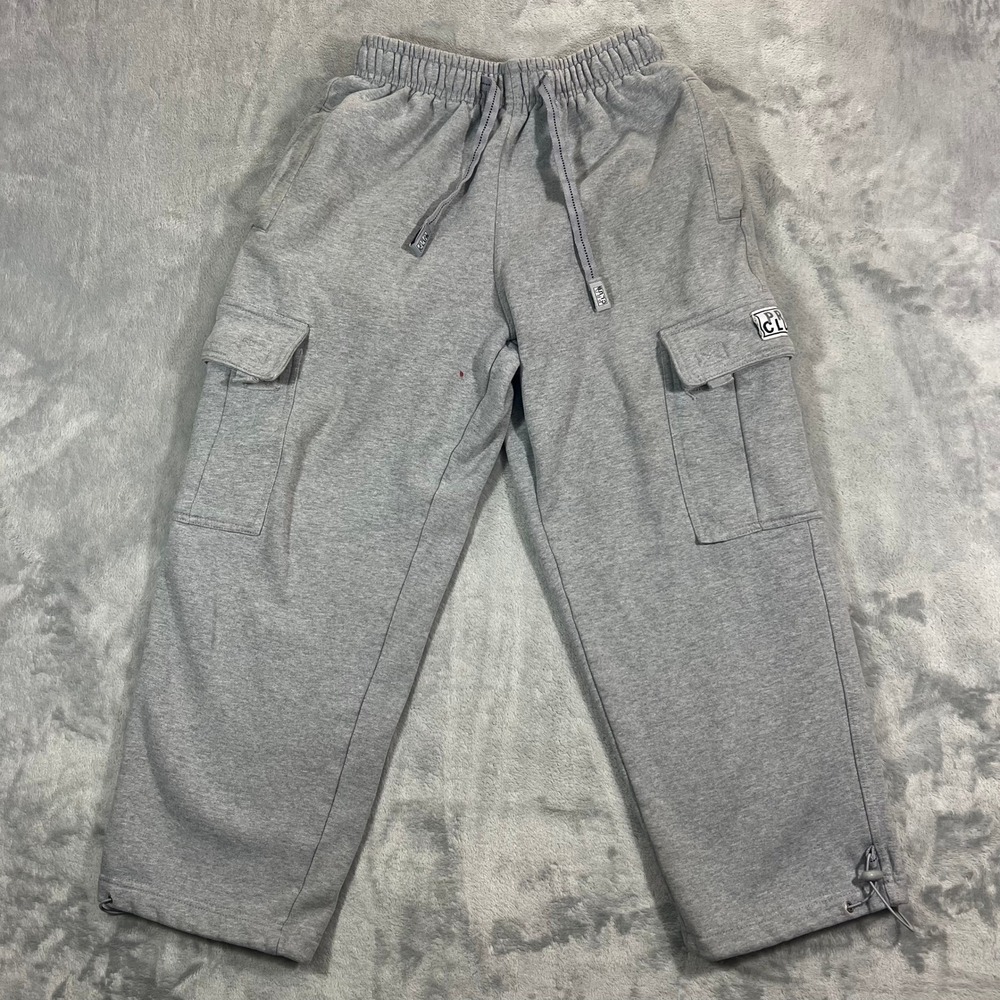 Pro Club Cargo Sweatpants Mens Small Gray Fleece Relaxed Streetwear Joggers